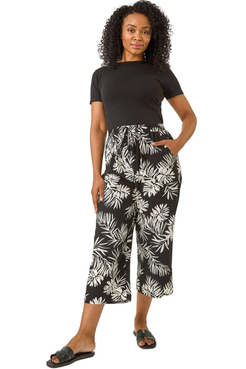 Trousers>Roman Black Petite Tropical Cropped Trouser