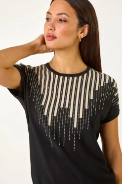 T-Shirts>Roman Black Piano Pattern Knit Top