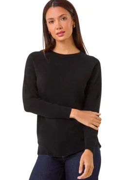 Tops>Roman Black Plain Soft Crew Neck Jumper