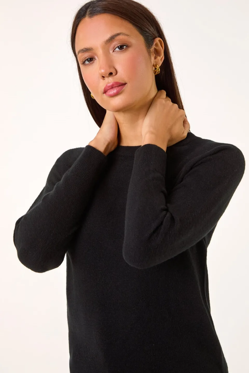 Tops>Roman Black Plain Soft Crew Neck Jumper