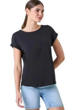 T-Shirts>Roman Black Plain Stretch Cotton Jersey T-Shirt Black-Style1