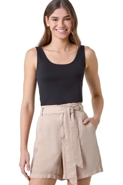 Tops>Roman Black Plain Stretch Jersey Vest Top
