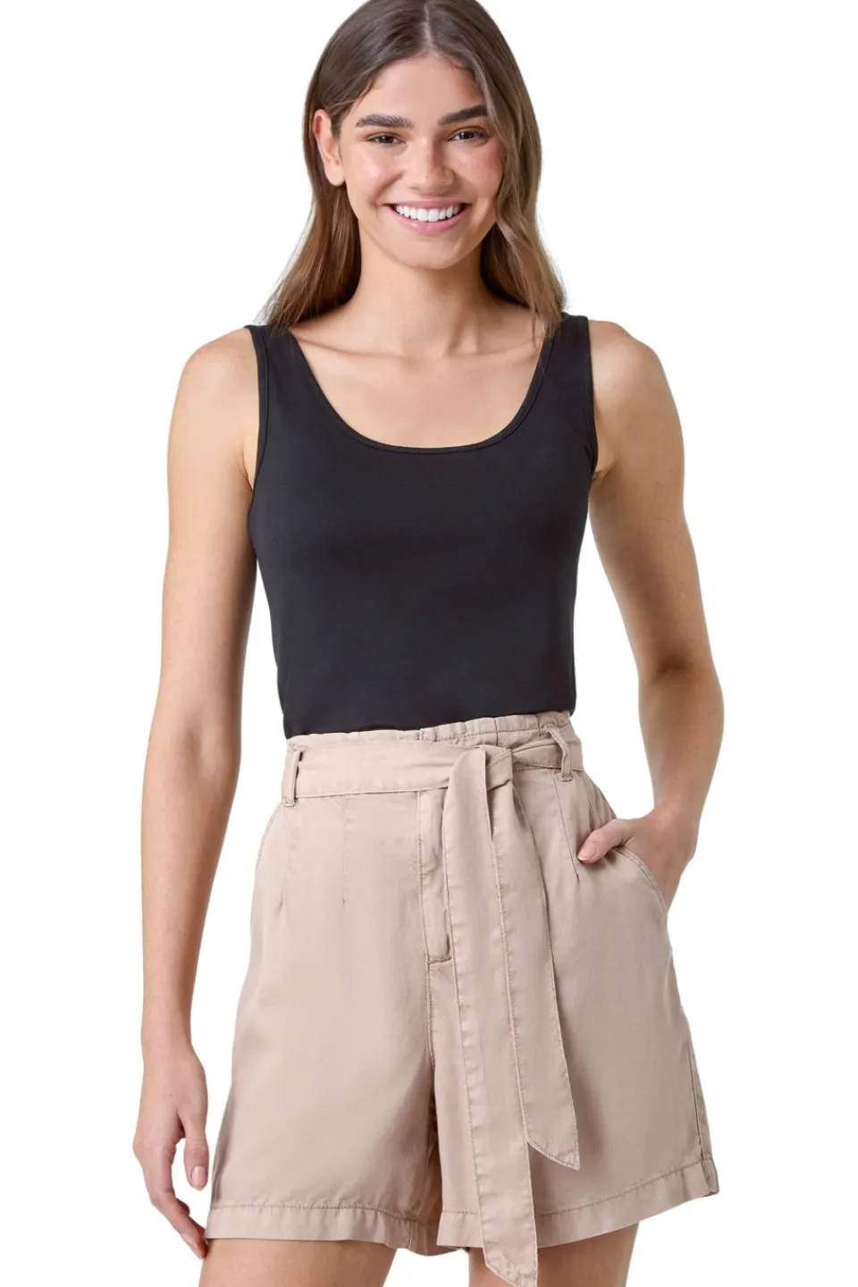 Tops>Roman Black Plain Stretch Jersey Vest Top