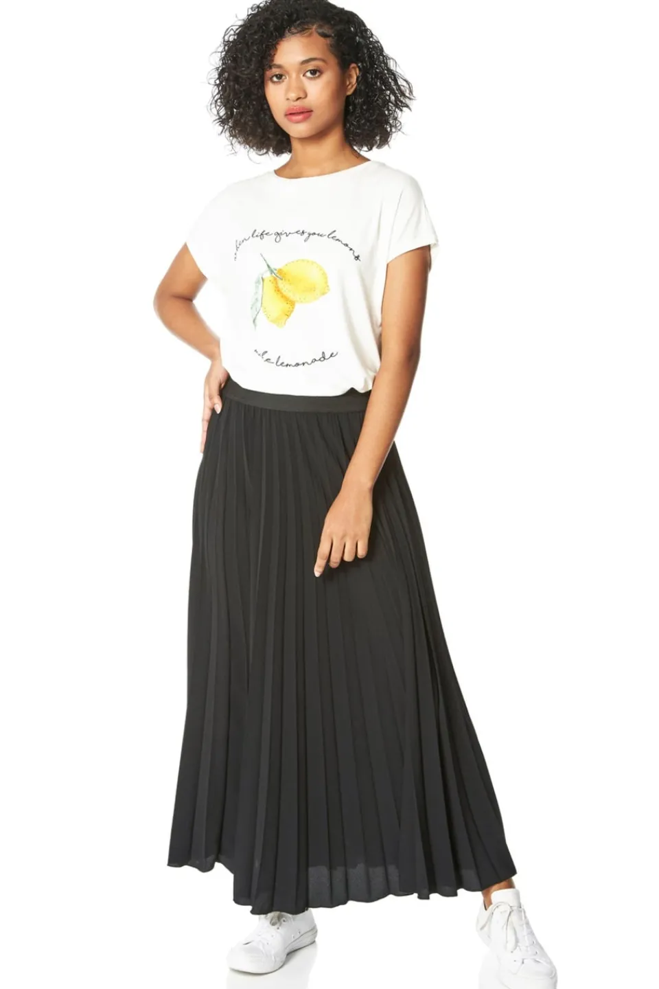 Skirts>Roman Pleated Elastic Waist Maxi Skirt Black