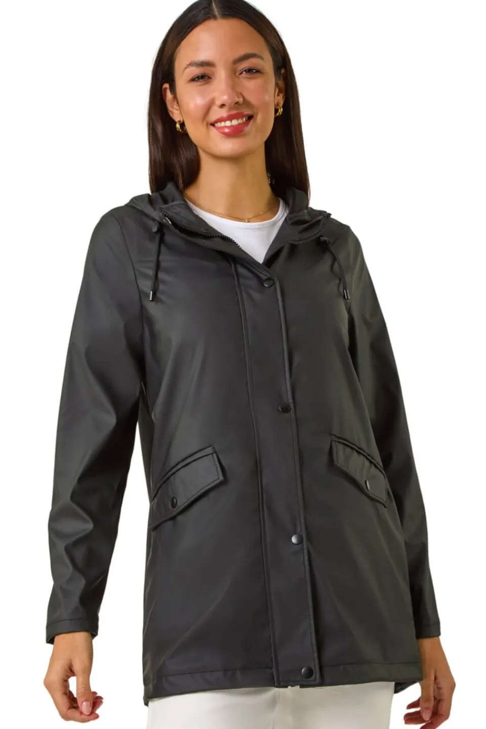 Coats & Jackets>Roman Rain Resistant Hooded Jacket Black