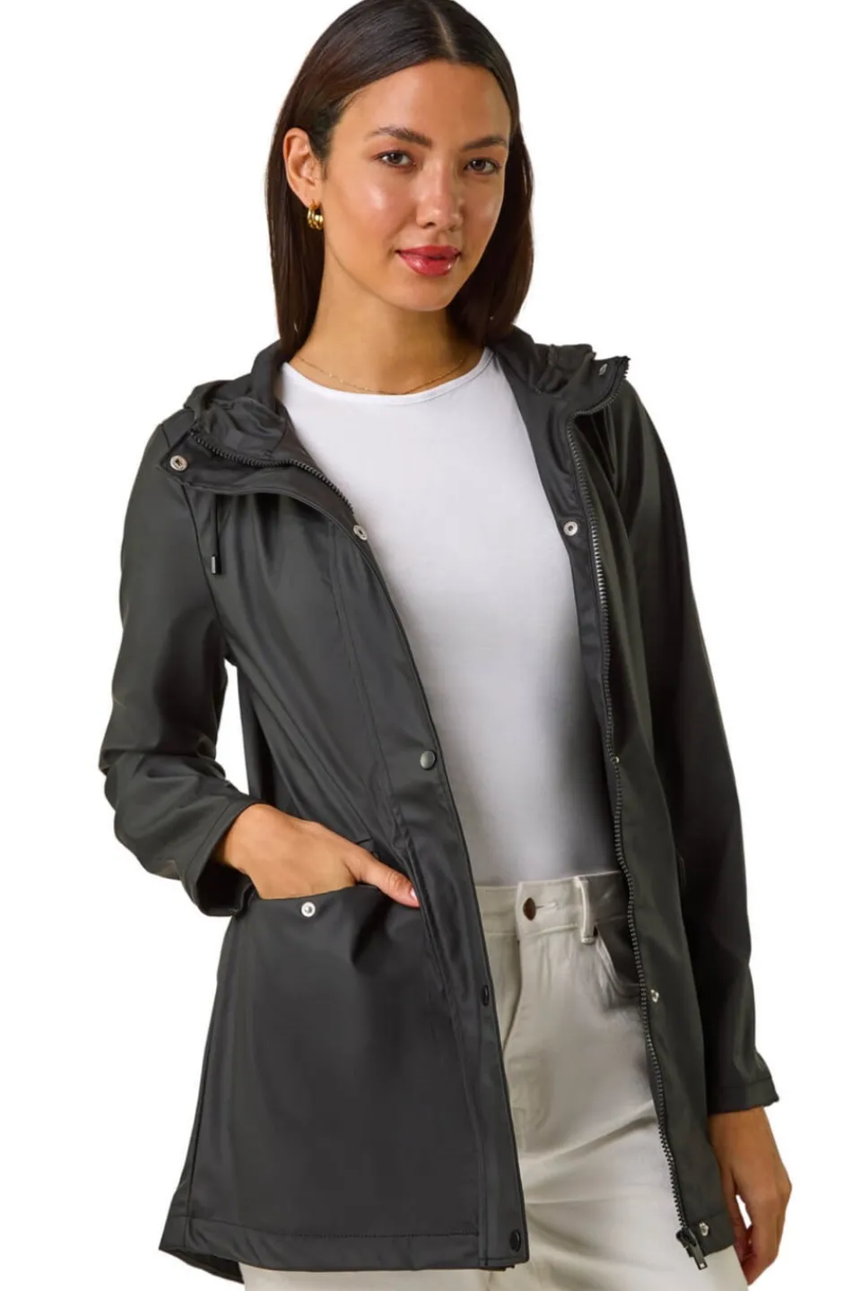 Coats & Jackets>Roman Rain Resistant Hooded Jacket Black