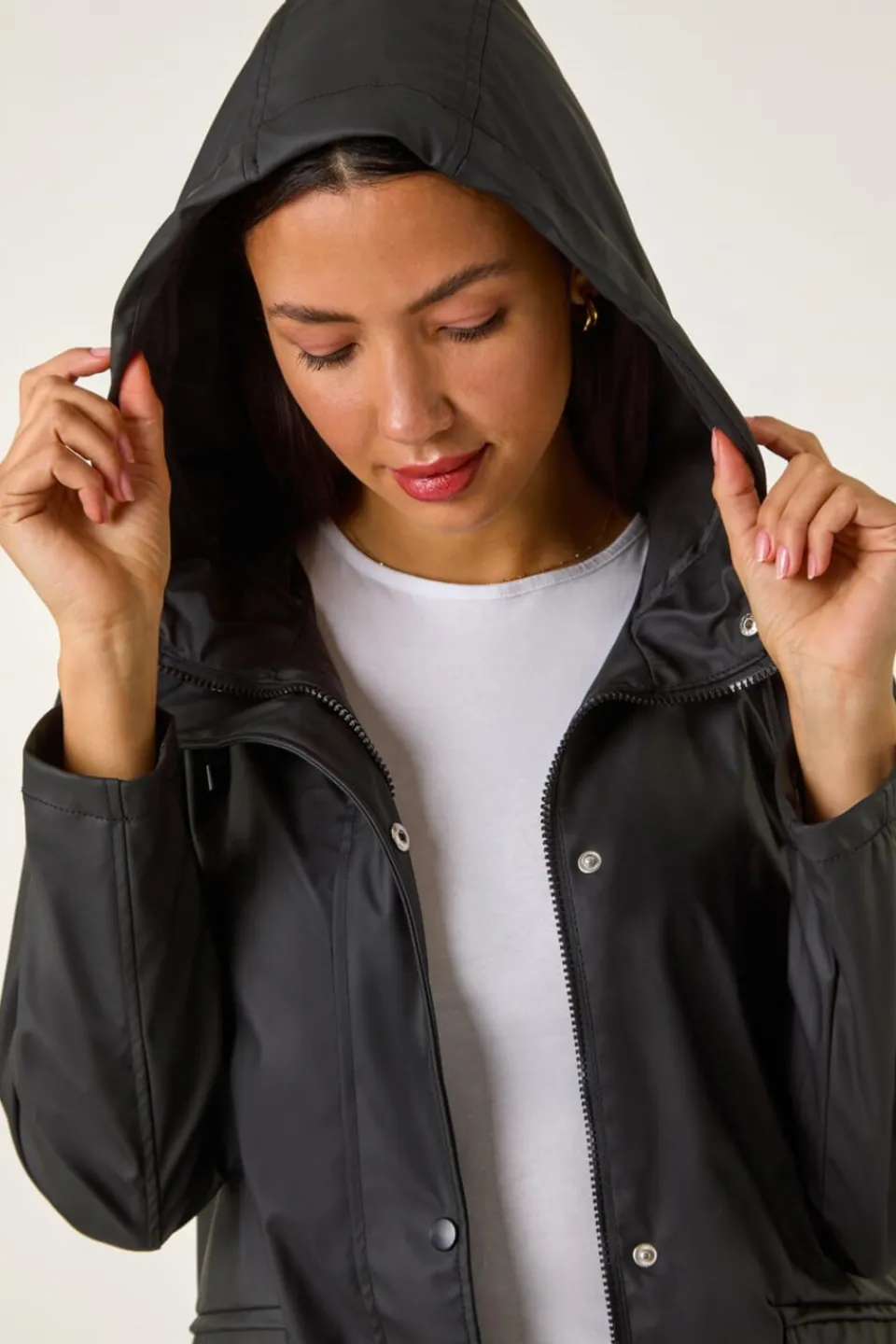 Coats & Jackets>Roman Rain Resistant Hooded Jacket Black