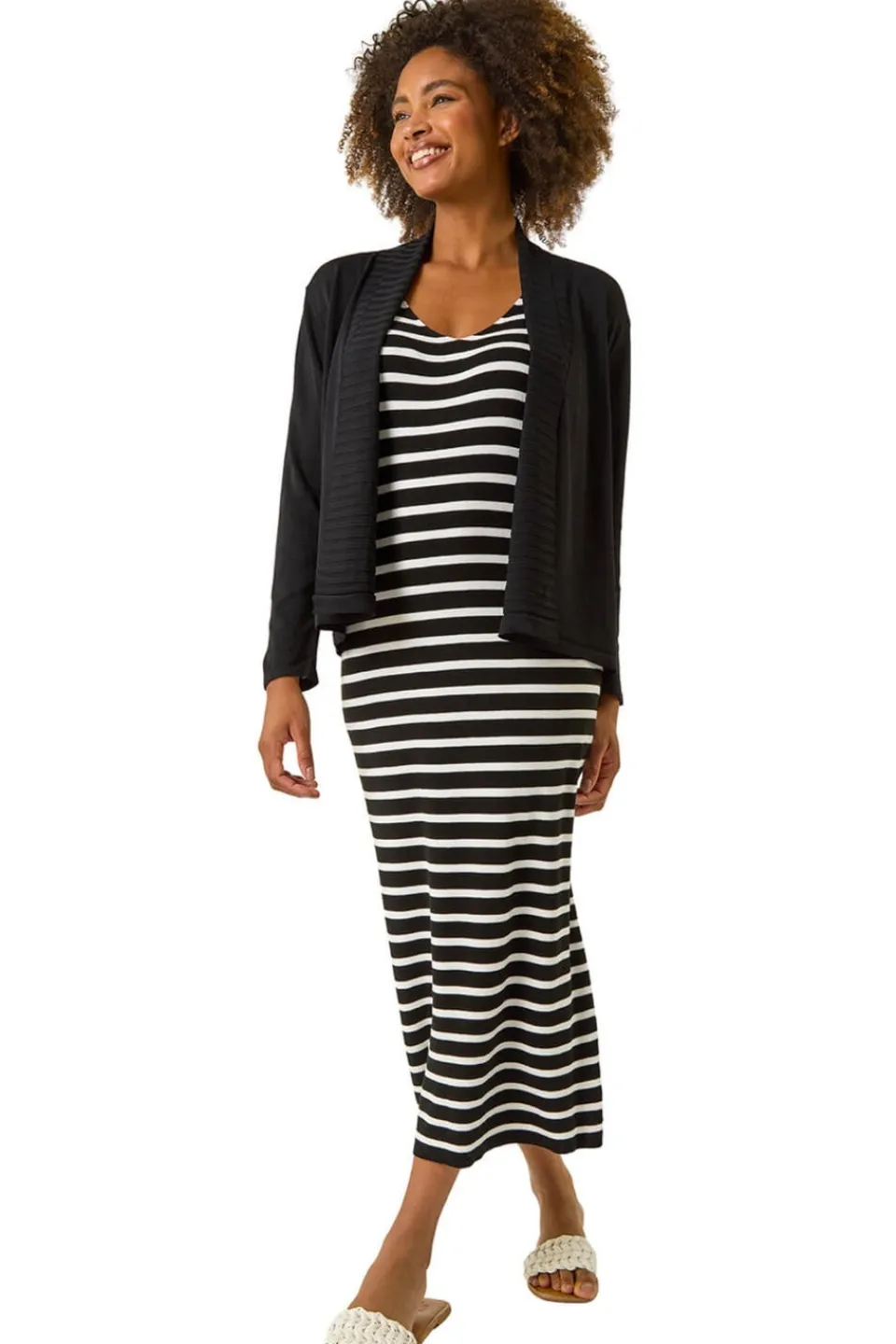 Coats & Jackets>Roman Black Ribbed Detail Shrug