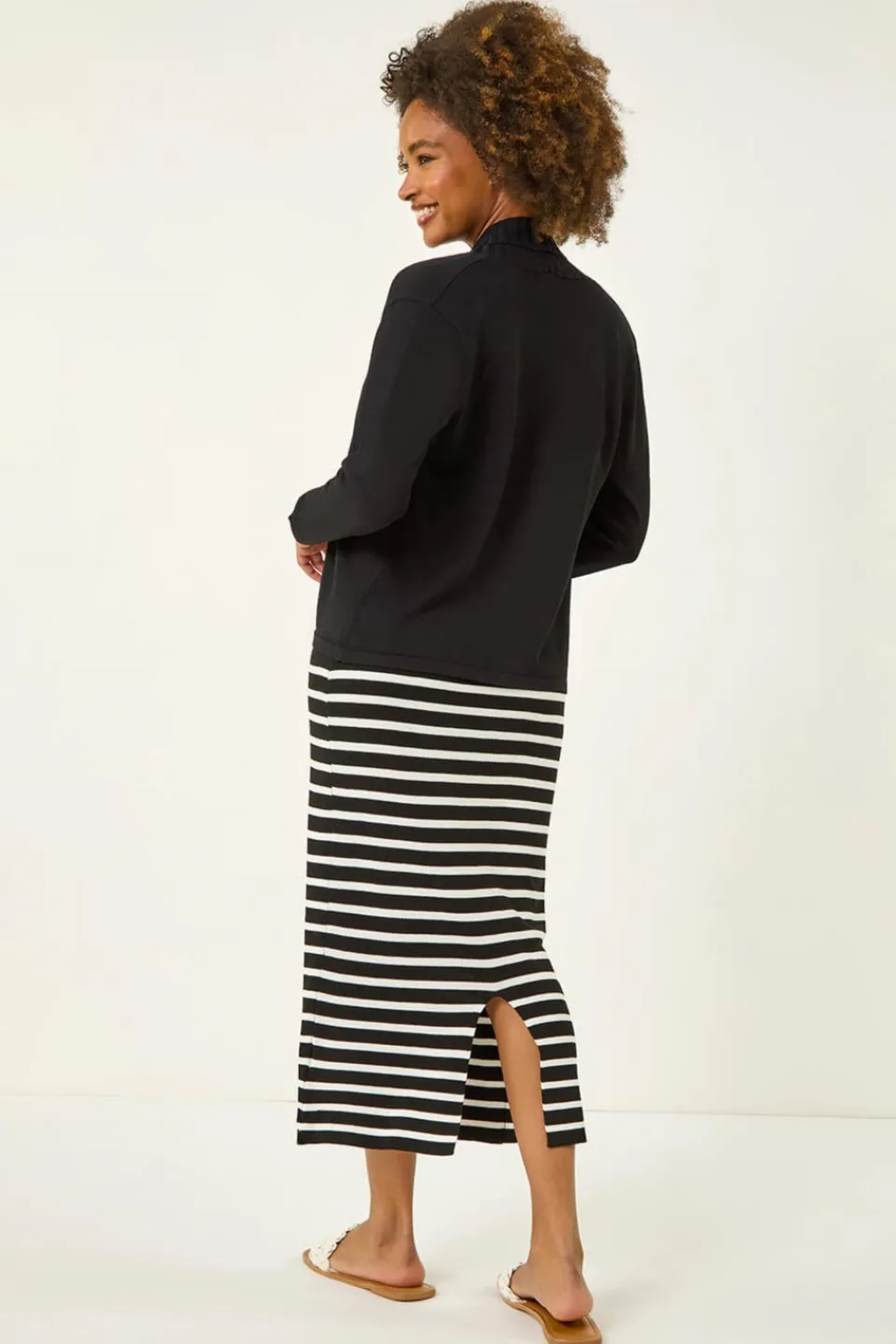 Coats & Jackets>Roman Black Ribbed Detail Shrug