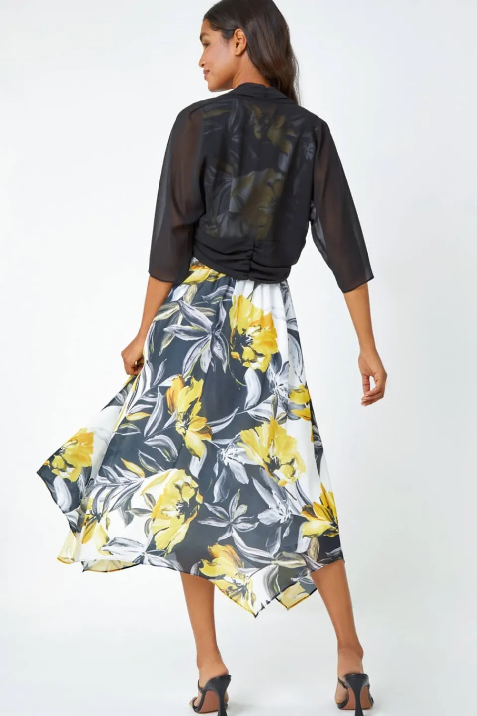 Coats & Jackets>Roman Black Ruched Hem Chiffon Bolero BlackStyle1