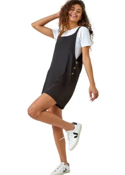 Jumpsuits & Playsuits>Roman Black Shoulder Tie Cotton Playsuit