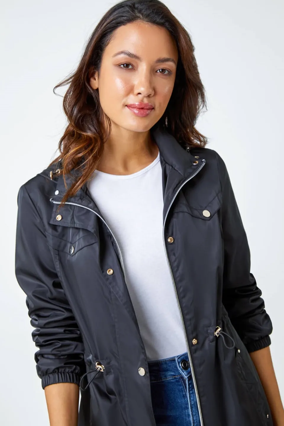 Coats & Jackets>Roman Shower Resistant Longline Jacket Black