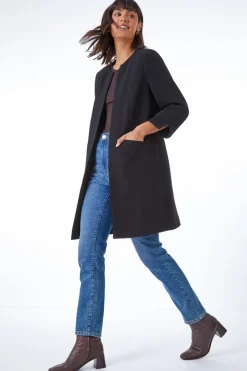 Coats & Jackets>Roman Black Smart Longline Textured Jacket