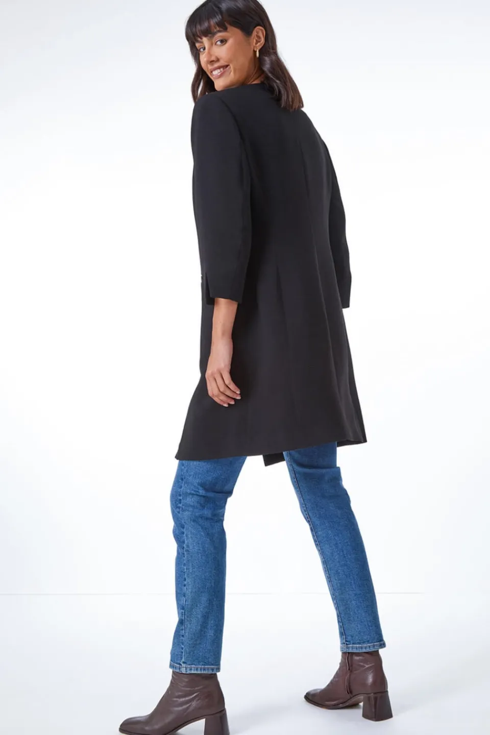 Coats & Jackets>Roman Black Smart Longline Textured Jacket