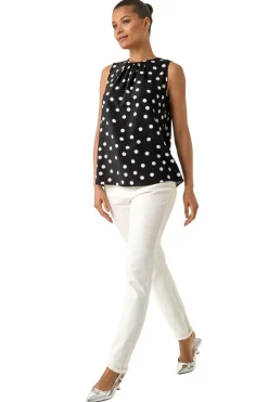 Tops>Roman Black Spot Print Tie Detail Vest Top