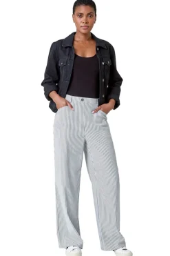 Trousers>Roman Black Stripe Wide Leg Stretch Trousers
