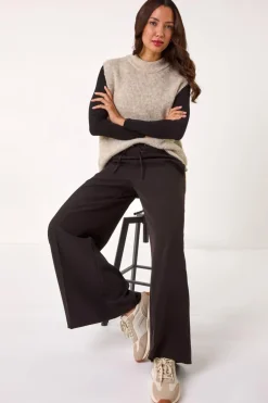 Trousers>Roman Black Super Stretch Tie Front Wide Leg Trouser