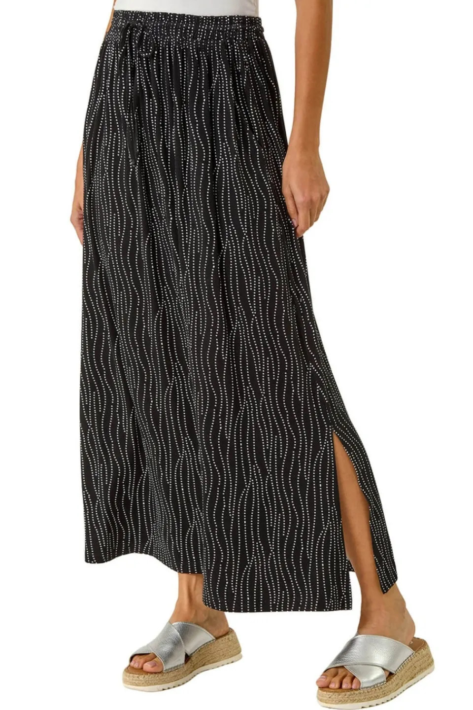 Skirts>Roman Black Swirl & Spot Print A-line Skirt