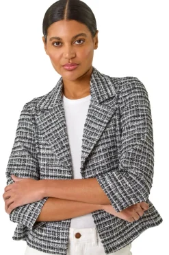 Coats & Jackets>Roman Black Textured Check Blazer
