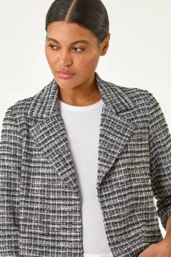 Coats & Jackets>Roman Black Textured Check Blazer