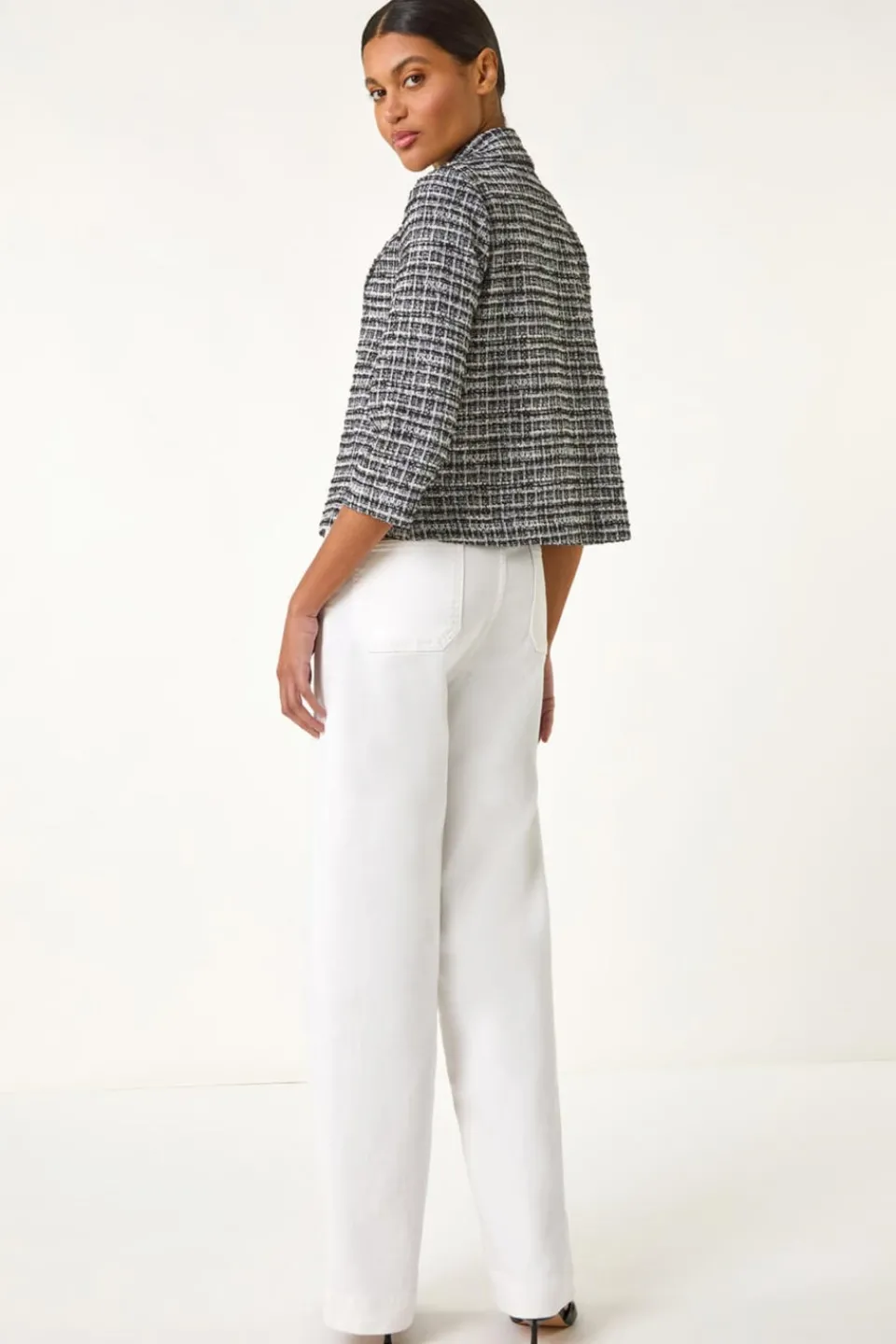 Coats & Jackets>Roman Black Textured Check Blazer