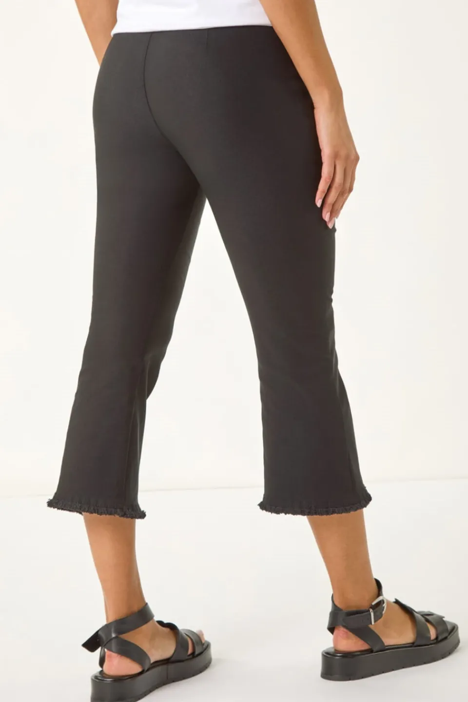 Trousers>Roman Black Trim Flared Cropped Stretch Trousers