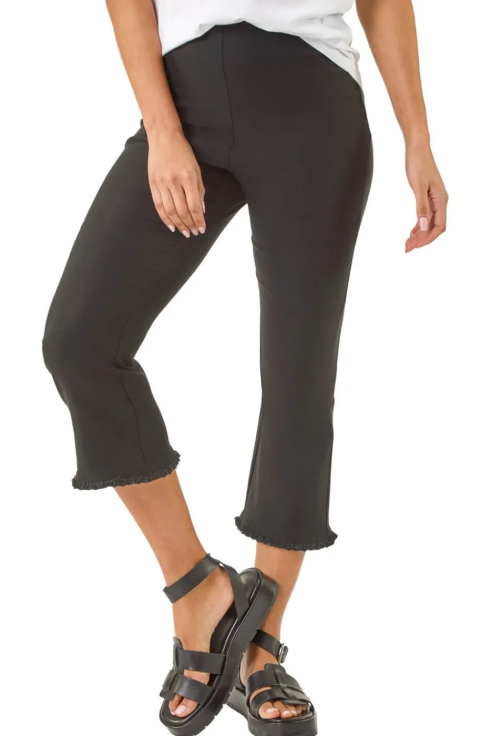 Trousers>Roman Black Trim Flared Cropped Stretch Trousers