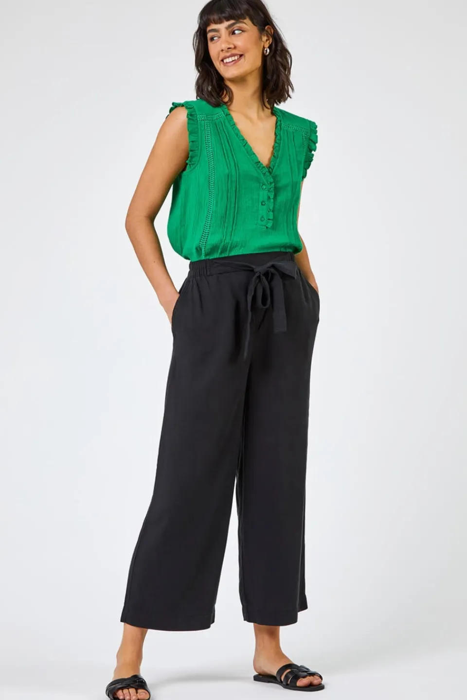 Trousers>Roman Waist Tie Detail Culottes Black