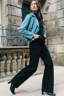 Jeans & Jeggings>Roman Wide Leg Stretch Denim Jeans Black