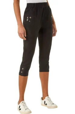 Trousers>Roman Black Zip Detail Bengaline Crop Trousers