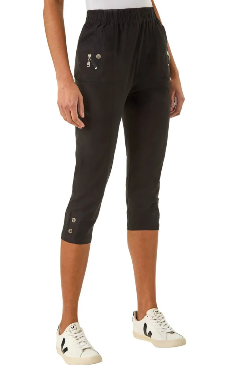Trousers>Roman Black Zip Detail Bengaline Crop Trousers