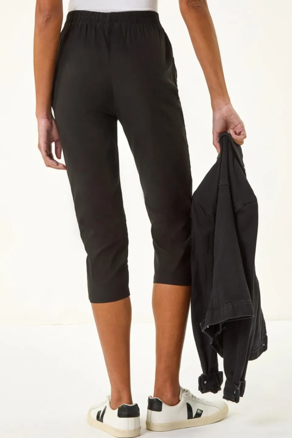 Trousers>Roman Black Zip Detail Bengaline Crop Trousers