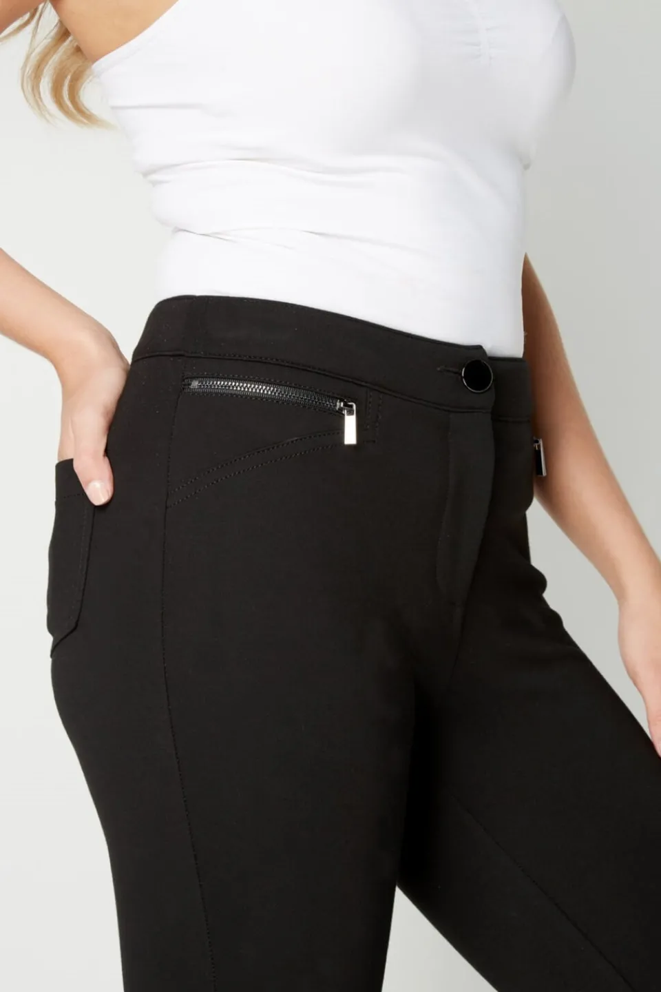 Trousers>Roman Black Zip Detail Stretch Trouser