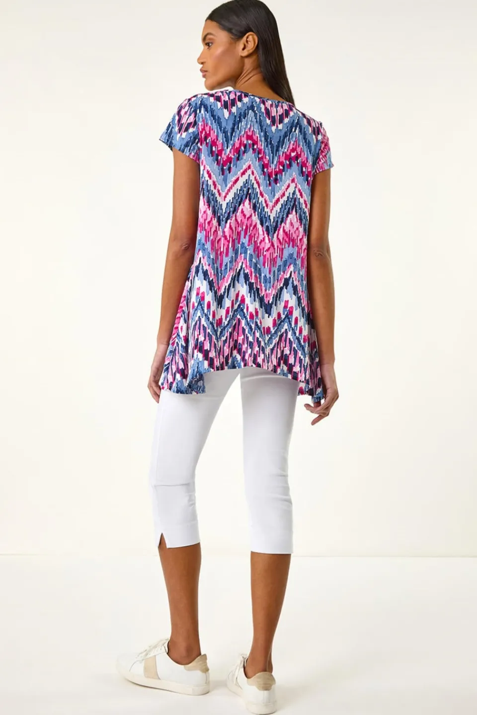 Tops>Roman Blue Abstract Chevron Tunic Top