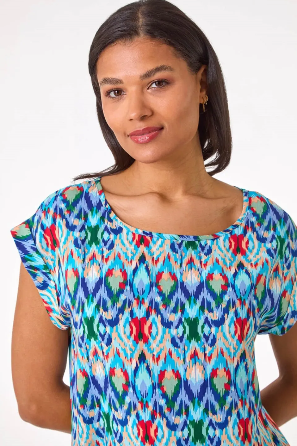 T-Shirts>Roman Blue Abstract Print Shell Top