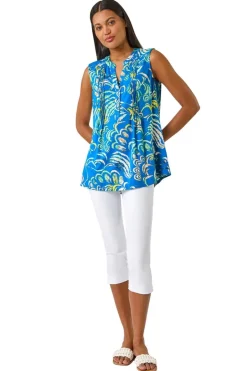 Tops>Roman Blue Abstract Print V-Neck Vest