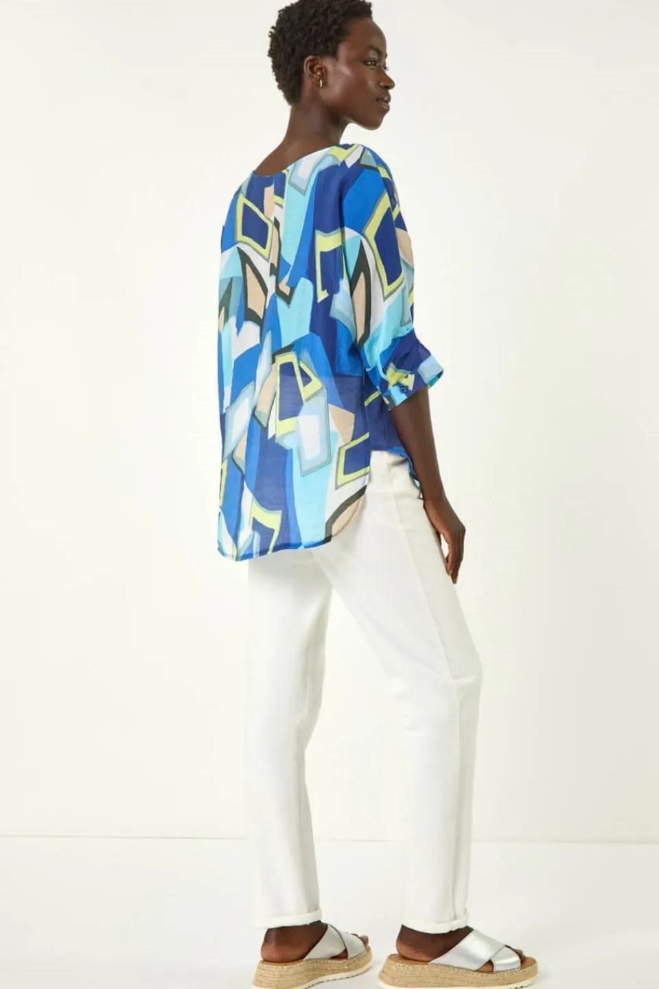Tops>Roman Blue Abstract Print Stretch Top