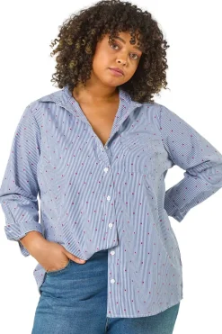 Tops>Roman Blue Curve Dobby Spot Stripe Shirt