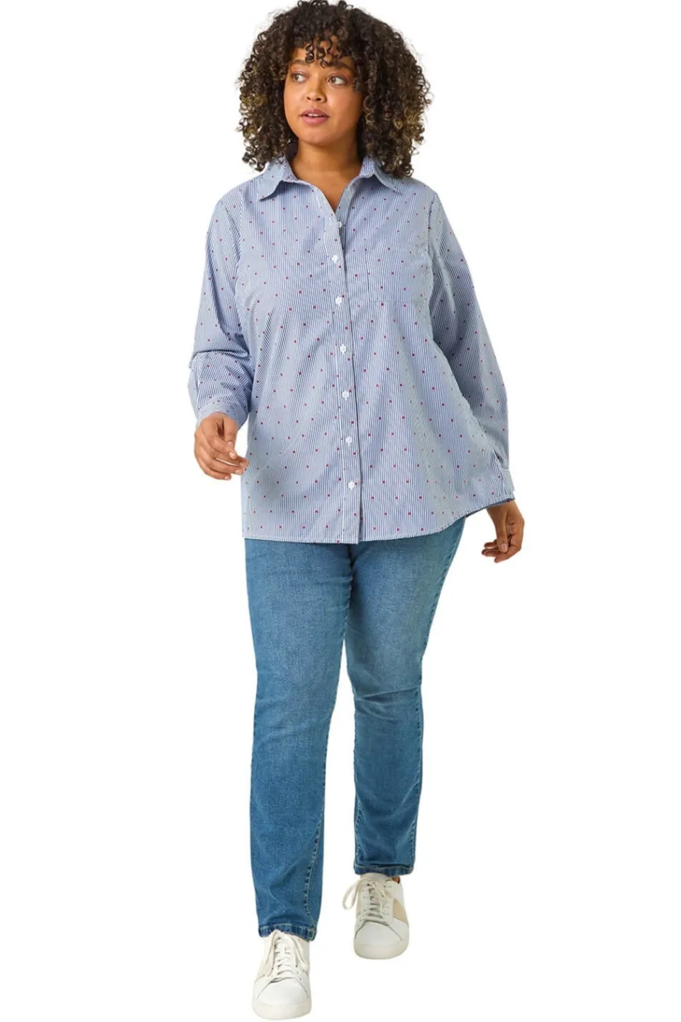 Tops>Roman Blue Curve Dobby Spot Stripe Shirt