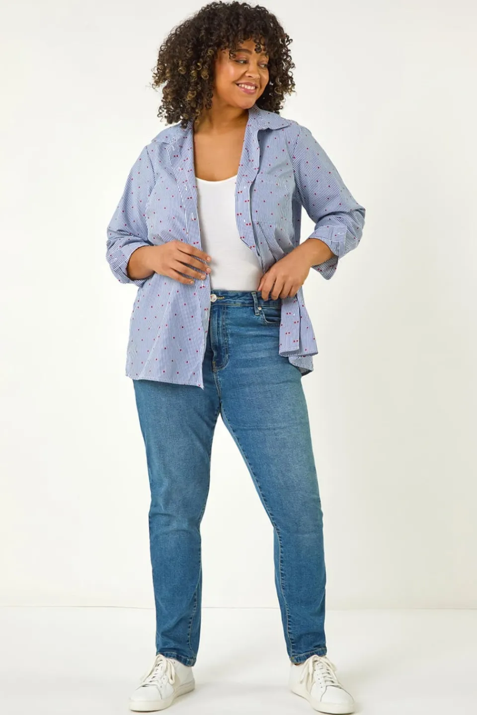 Tops>Roman Blue Curve Dobby Spot Stripe Shirt