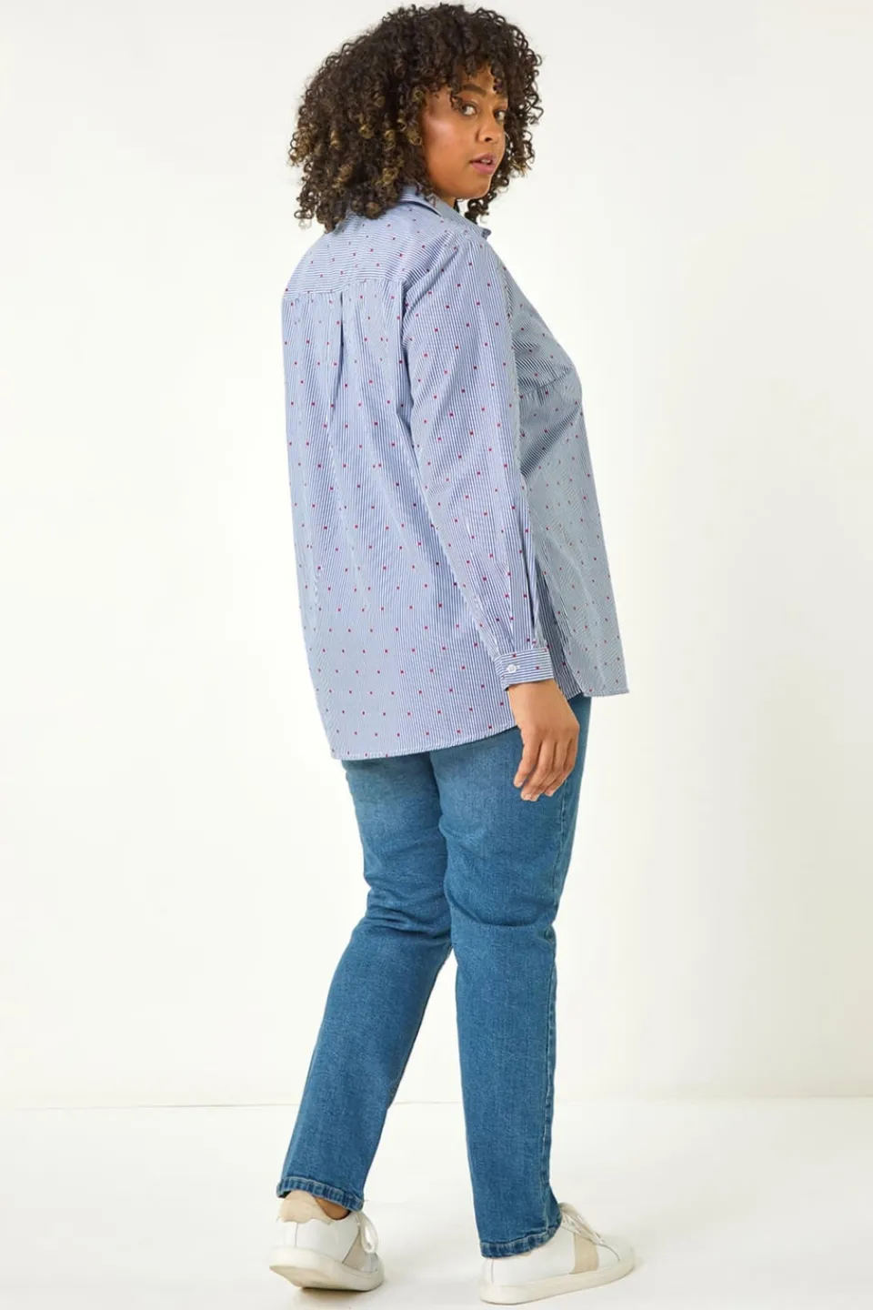 Tops>Roman Blue Curve Dobby Spot Stripe Shirt