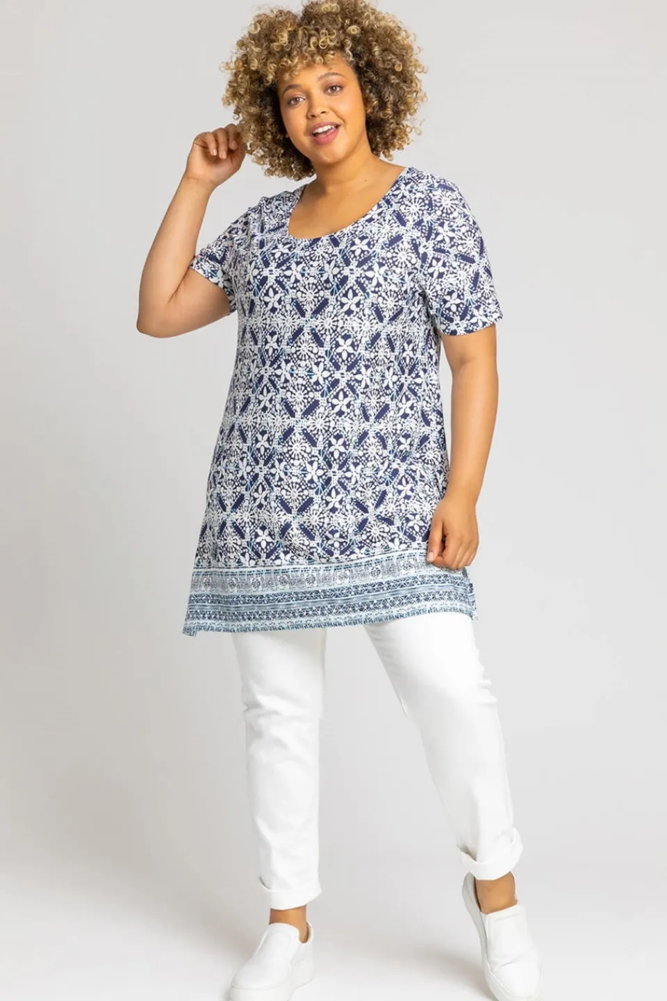 Tops>Roman Curve Geo Stretch Jersey Top Blue