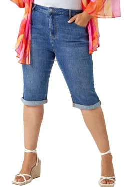 Shorts>Roman Blue Curve Stretch Knee Length Denim Shorts
