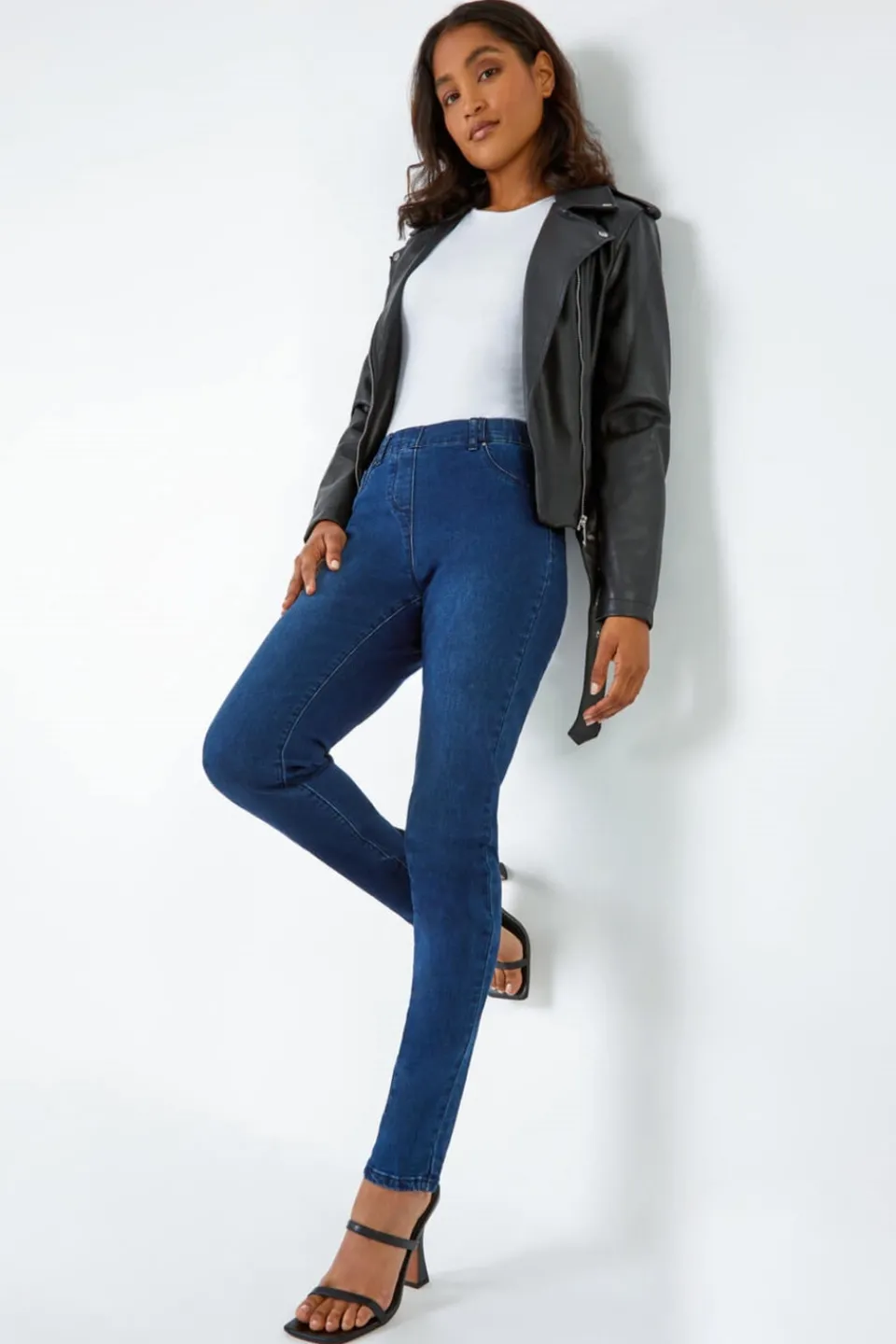 Jeans & Jeggings>Roman Elastic Waist 31" Denim Stretch Jegging Blue