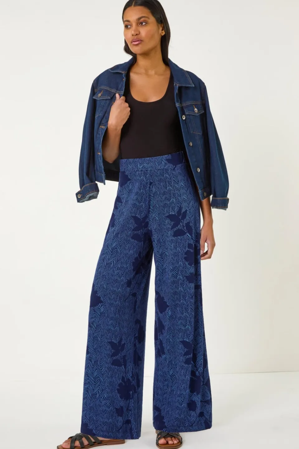Trousers>Roman Blue Floral Abstract Trouser