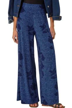 Trousers>Roman Blue Floral Abstract Trouser