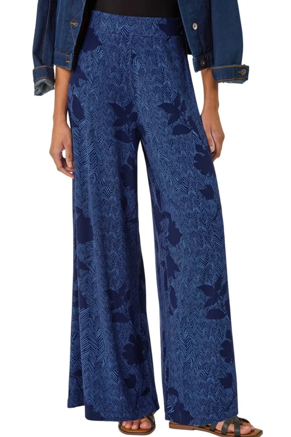 Trousers>Roman Blue Floral Abstract Trouser