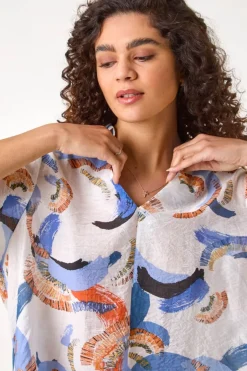 Tops>Roman Blue Floral Print Longline Overshirt