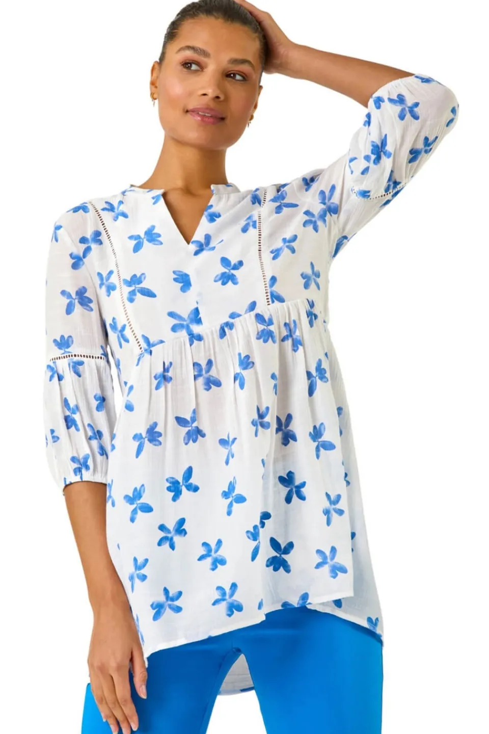 Tops>Roman Blue Floral Print Overshirt