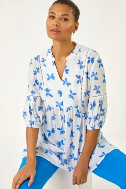 Tops>Roman Blue Floral Print Overshirt